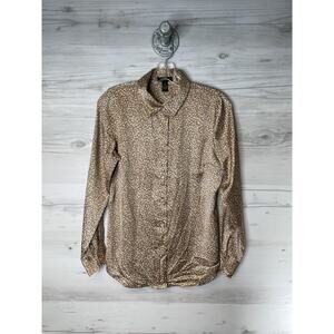 Japna Shirt Womens Small Brown White Animal Print Button Down Long Sleeve Blouse